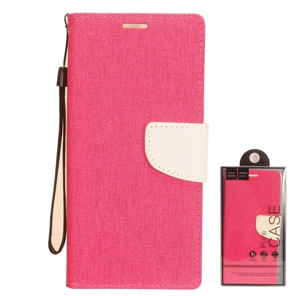 GSA Two-Tone Denim Wallet Case for Samsung Galaxy A11 - Hot Pink/White