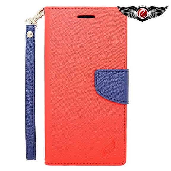 EagleCell Flip Leather Fabric Case Lanyard w/stand/card slot/Photo Display For Apple iPhone 6 Plus/6s Plus - Red/Blue
