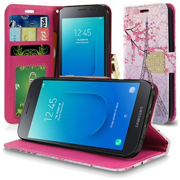 GSA Vintage Eiffel Tower Flip Wallet Case For Samsung Galaxy J2/J2 Core - Pink