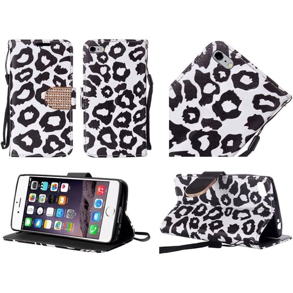 GSALeopard Print Flip Wallet Case For iPhone 6 Plus/6s Plus - Black/White