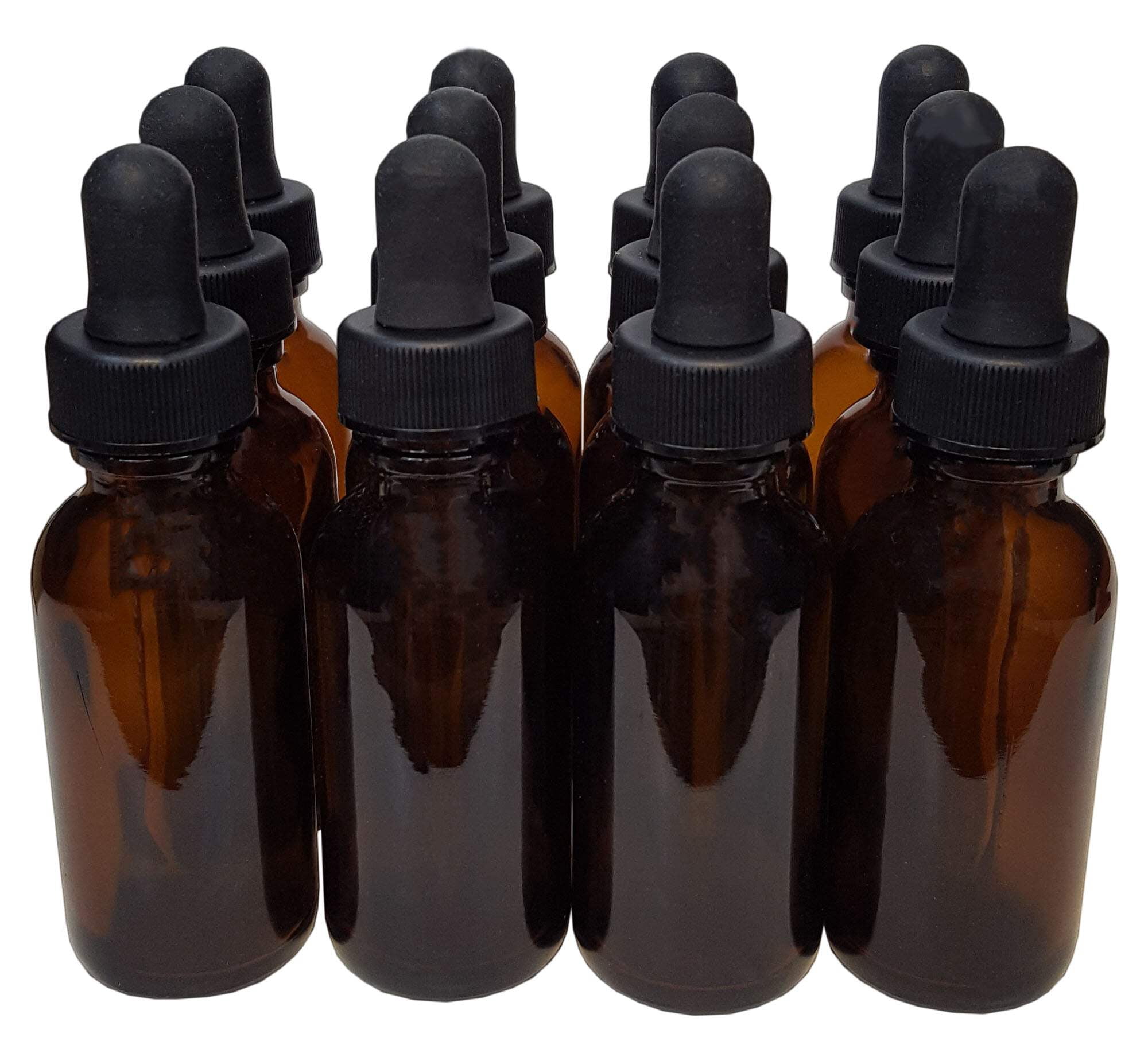 GSC International 405-3-GR Bottle Flint Glass, Boston Round, Amber Color, 1 ounce, with dropper assembly.  Case of 144.