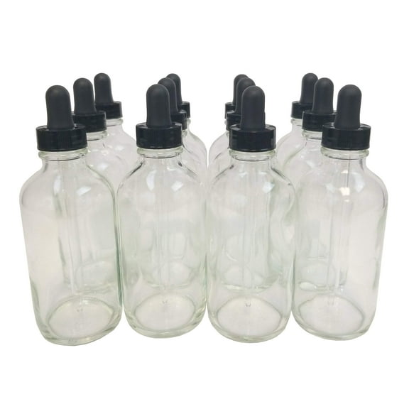 Bottle, Flint Glass Clear, 4oz with dropper assembly. Case 144.