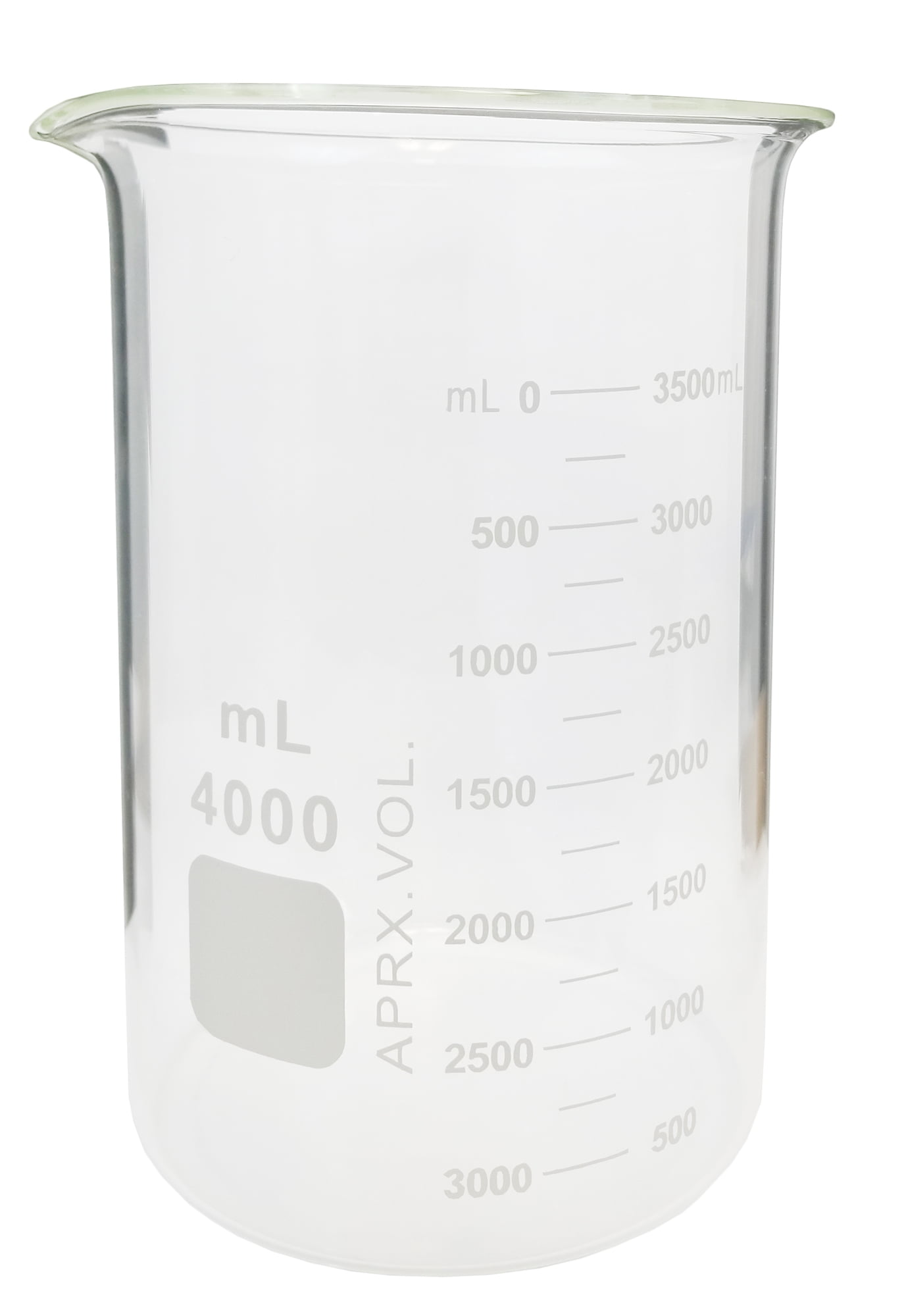 GSC International #BG4000 Borosilicate Glass Laboratory Grade Beaker Griffin Style 4000ml Capacity Graduated with Marking Spot. Laboratory Professional & Classroom Use.