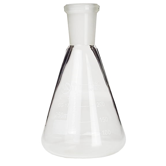 Flask - Erlenmeyer Flask. These graduated Erlenmeyer Flasks have a 24/40 ground glass joint. Made from Borosilicate Glass, that is resistant to thermal shock. A good fit for any laboratory, science