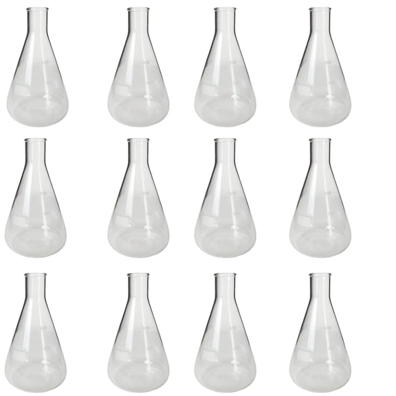 Flask - Erlenmeyer Flask, Conical Shape, Standard Neck, 500ml capacity. Made from Borosilicate Glass, that is resistant to thermal shock and a good fit for any laboratory, science classroom, or