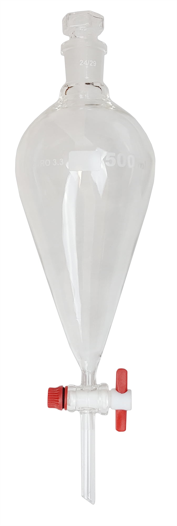 GSC International SFPTFE50012 Separatory Funnel with PTFE Stopcock, 500ml Capacity. Pack of 12