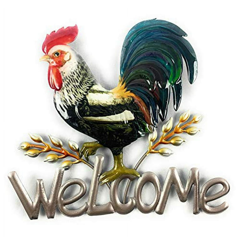 Welcome Rooster Sign Farmhouse Chicken Wall Art Front Door Porch Hen Home Decor
