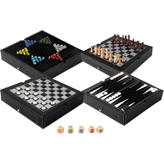 GSE 12.5" 5-in-1 Chess Checkers Backgammon Poker Dice Chinese Checkers Game
