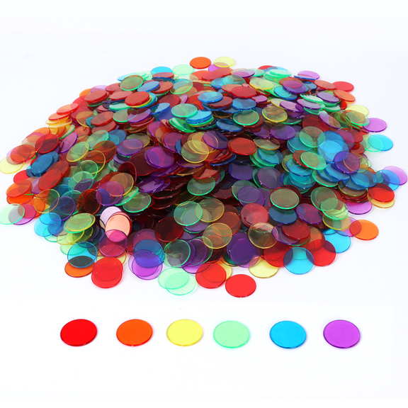 GSE Multi-Color Bingo Chips, 500 Pieces 3/4-Inch High-Contrast Transparent Counting Chips for Bingo Games, Parties