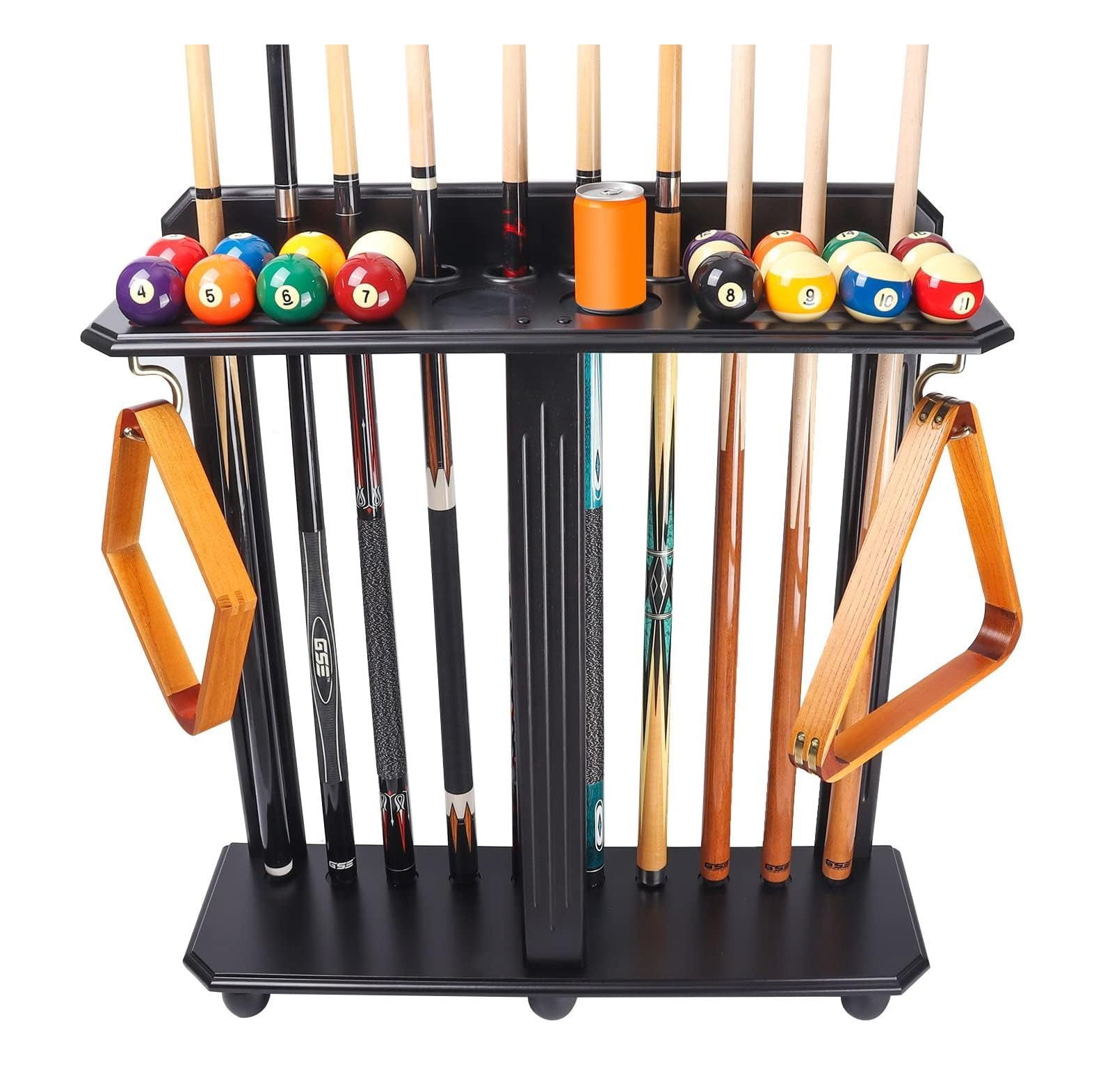 GSE Floor Stand Billiard Pool Cue Racks , Holds 10 Pool Cue Sticks, 2 Drink Holders, Billiard