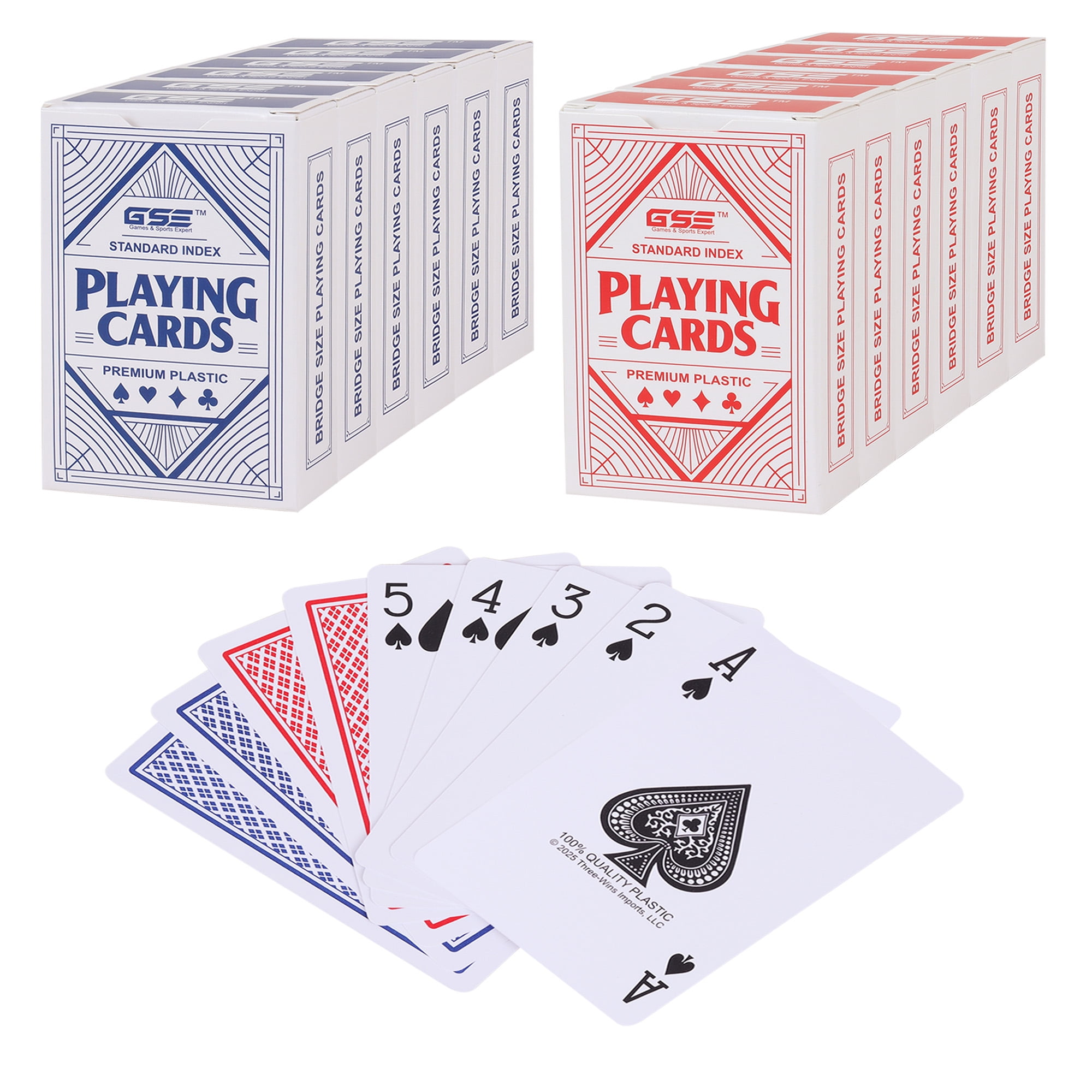GSE Games & Sports Expert 12-Deck 100% Plastic Waterproof Playing Cards, Standard Regular Index, Bridge Size, Perfect for Outdoor Camping, Beach & Pool, Travel