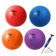 GSE Games & Sports Expert 10" Classic Inflatable Playground Balls, Practice Kickball, Bouncy Dodgeball with Pump for Schools, Gymnasiums, Yoga Exercises, Outdoor Ball Game - 4 Pack Multi Color