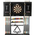 thumbnail image 1 of GSE Games & Sports Expert 10 Cue Wall Mounting Billiard Cue Rack & Dart Board Cabinet Combination, Hanging Wall Pool Stick Holder & Dartboard - Black, 1 of 7