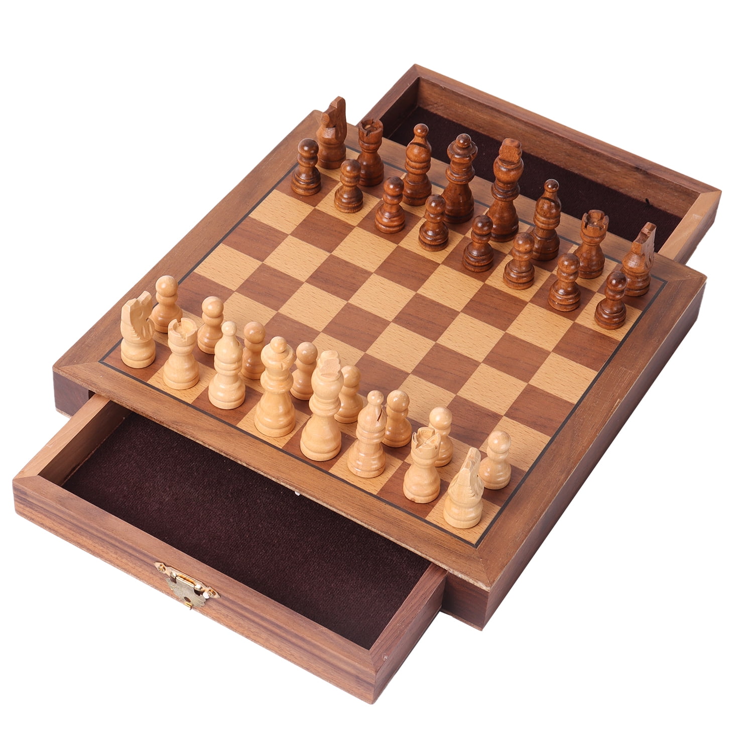 GSE Games & Sports Expert 10 Travel Size Portable Magnetic Wooden Chessboard  Chess Board Game Set with Chessman Storage Drawers and 32 Chessman for Kids  and Adults 