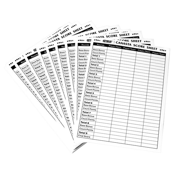 GSE Games & Sports Expert 100-Pack 7" x 5" Canasta Score Pads. Canasta Score Sheet for Scorekeeping in Classic Canasta Playing Card Game