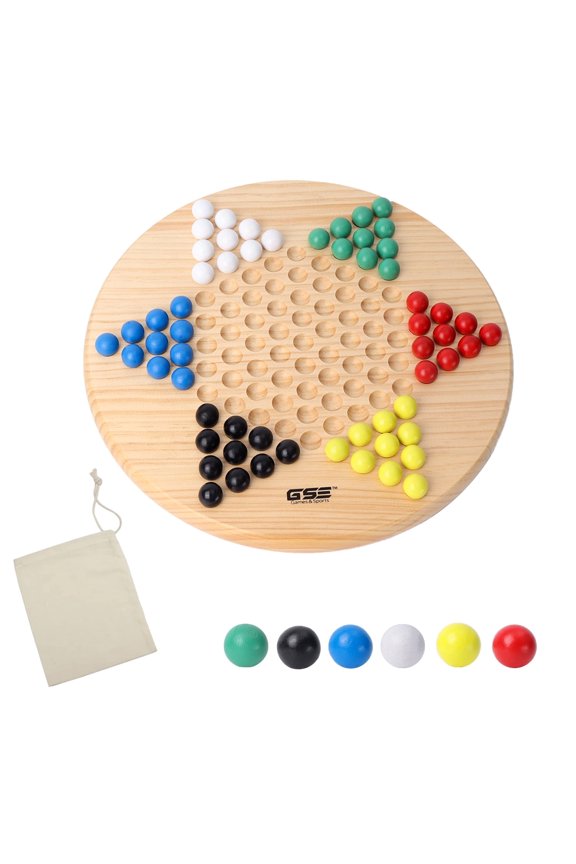 11.5" Wooden Classic Chinese Checker Board Game Strategy Game with 66 Wood Marbles for Family Party, Game Night, Camping Trip