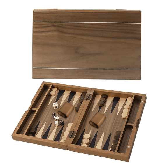 GSE Games & Sports Expert 11" Premium Wooden Folding Inlay Magnetic Backgammon Board Game Set. Classical Travel Table Board Game for Kids and Adults (Double Stripe)