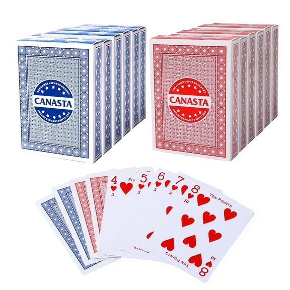 GSE Games & Sports Expert 12 Decks Canasta Playing Card Game Set with Point Values. Classical Poker Size Playing Card for Rummy Game, Canasta Card Game, Hand & Foot Card Game (6 Blue & 6 Red )
