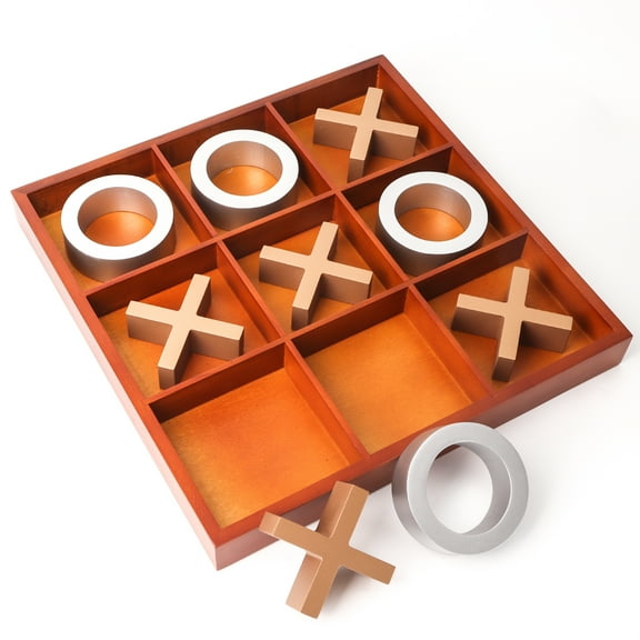 GSE Games & Sports Expert 14" Wooden Tic-Tac-Toe Game Set for Kids and Adults. Classic Family Board Game for Home Décor Play at Park, Office