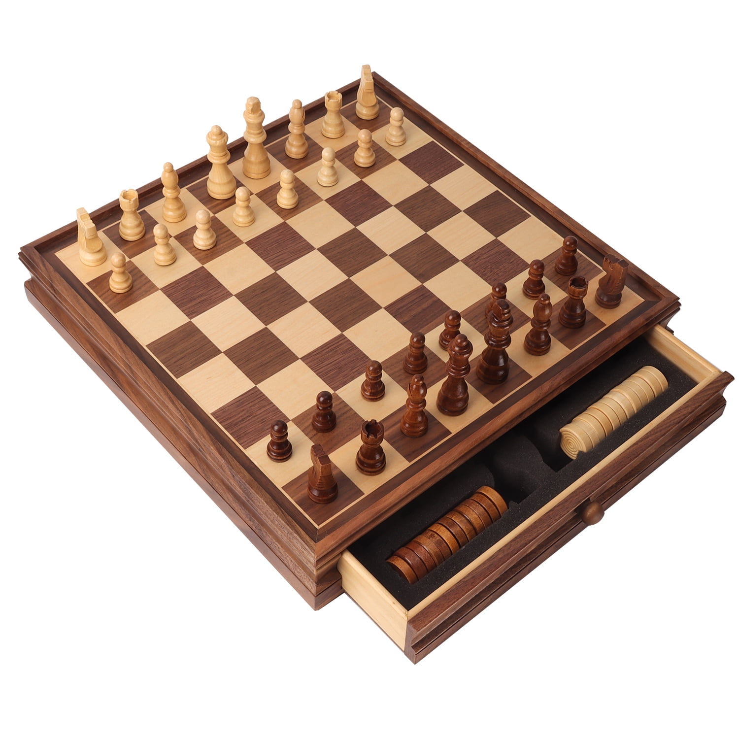 WE Games Traditional Staunton Wood Chess Set with a Wooden Board – 15 inch  Board with 3.75 inch King