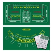 GSE Games & Sports Expert 36"x72" Blackjack & Craps Layout Felt, 2-Sided Las Vegas Casino Style Black Jack & Craps Tabletop Mat for Casino Game Night