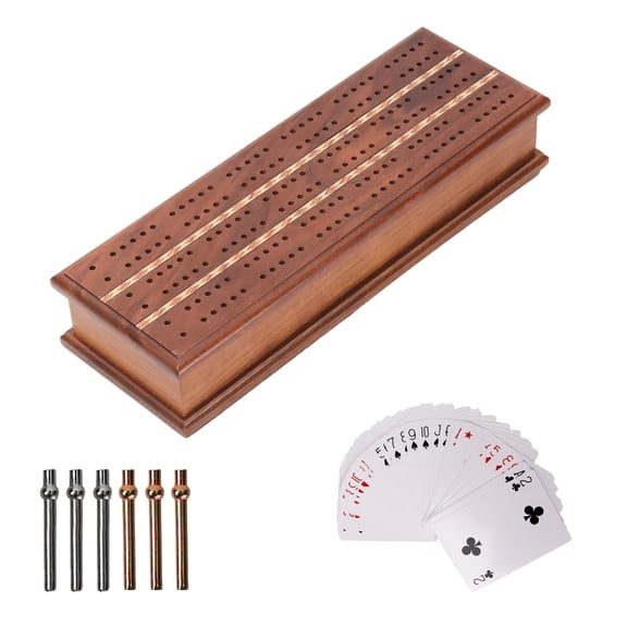 GSE Games & Sports Expert Classic 2-Track Wooden Cribbage Board Game Set with Metal Pegs, Playing Card