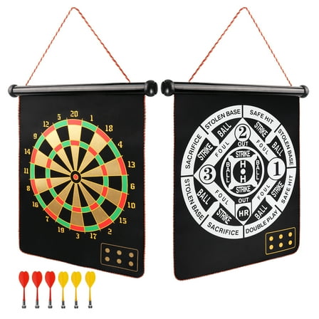 GSE Games & Sports Expert 2-in-1 Double-Sided Design Wall-Mounted Magnetic Traditional & Baseball Dartboard Game Set with 6 Magnetic Darts for Target Bullseye Game Indoor Game
