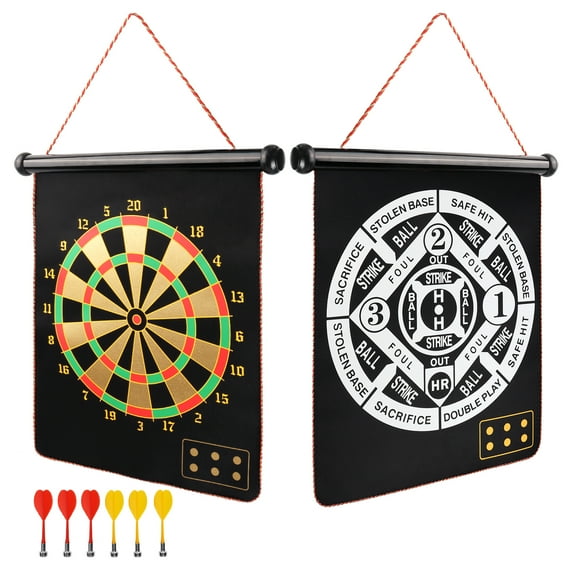 GSE Games & Sports Expert 2-in-1 Double-Sided Design Wall-Mounted Magnetic Traditional & Baseball Dartboard Game Set with 6 Magnetic Darts for Target Bullseye Game Indoor Game