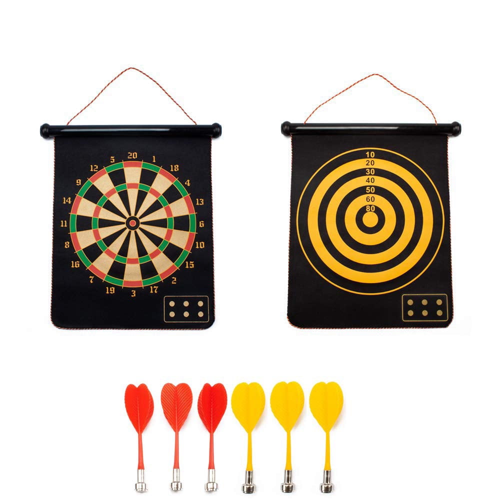 GSE Games and Sports Expert 2-in-1 Double-Sided Design Wall-Mounted Magnetic Traditional and Target Bull Eye Dartboard Game Set with 6 Magnetic Darts for Target Bullseye Game Indoor Game