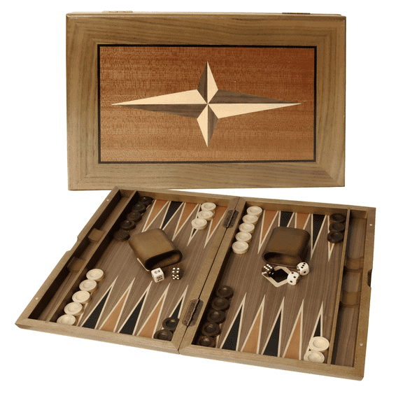 GSE Games & Sports Expert Premium Wooden Inlay Backgammon Board Game Set. Classica Folding Backgammon Game with Game Pieces