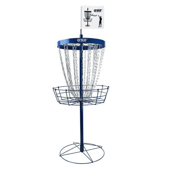 GSE Games & Sports Expert 24 Chains Deluxe Disc Golf Targets Basket. Metal Flying Disc Golf Practice Basket for Outdoor Backyard, Schoolyard and Basketball Gym - Blue