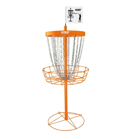 GSE Games & Sports Expert 24 Chains Deluxe Disc Golf Targets Basket. Metal Flying Disc Golf Practice Basket for Outdoor Backyard, Schoolyard and Basketball Gym - Orange