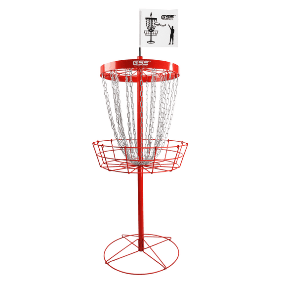 GSE Games & Sports Expert 24 Chains Deluxe Disc Golf Targets Basket. Metal Flying Disc Golf Practice Basket for Outdoor Backyard, Schoolyard and Basketball Gym - Red