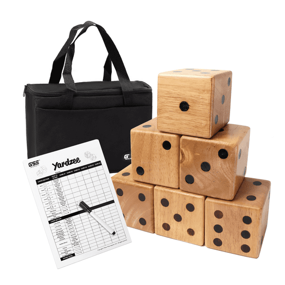 GSE Games & Sports Expert 3.5" Giant Yard Dice Game Set with Yardzee & Farkle Scorecard and Carry Bag. Outdoor Lawn Dice Craps Game Set