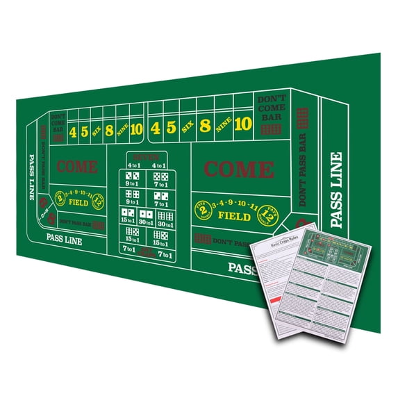 GSE Games & Sports Expert 36"x72" Casino Craps Layout Felt. Professional Las Vegas Style Dice Game Mat for Casino Game Night