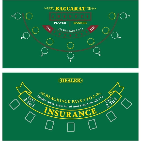 GSE Games & Sports Expert 36"x72" Blackjack & Baccarat Layout Felt, 2-Sided Las Vegas Casino Style Black Jack & Mini Baccarat Tabletop Mat for Casino Game Night