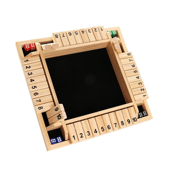 GSE Games & Sports Expert 4-Player 10 Numbers Wooden Shut the Box Dice Board Game with 8 Dices. Classic Tabletop Version of Popular English Pub Game - Natural Wood