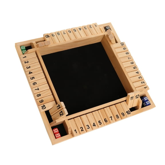 GSE Games & Sports Expert 4-Player 12 Numbers Wooden Shut The Box Dice Board Game with 8 Dices Classic Tabletop Version of Popular English Pub Game - Natural Wood