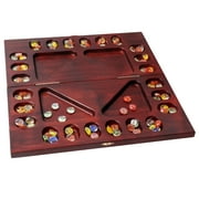 GSE Games & Sports Expert 4-Player Folding Mancala Board Game with Multi-Color Glass Stones. Family Travel Set for Family Party, Kids and Adults (Mahogany)