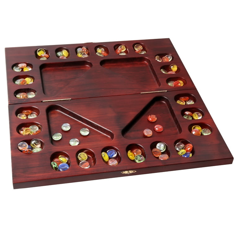 GSE Games & Sports Expert 4-Player Multi-Color Glass Stones Mancala Folding  Board Game Family Travel Set for Family Party, Kids and Adults (Mahogany) 