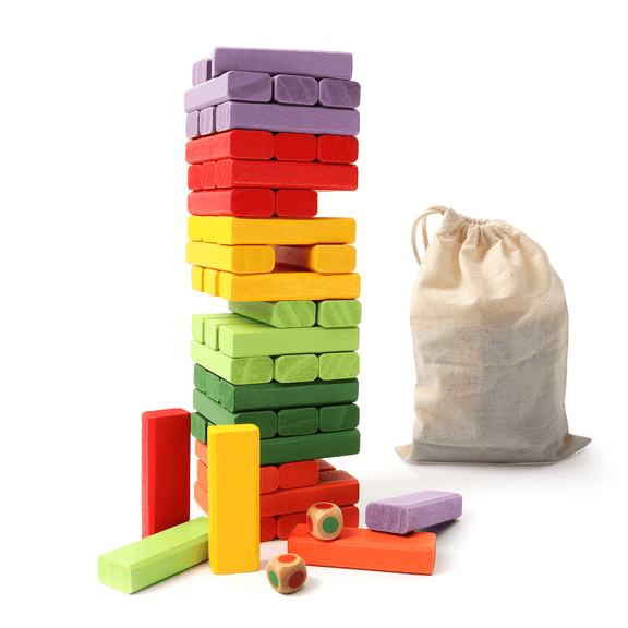 GSE Games & Sports Expert 54 Pieces Multi-Color Mini Tumbling Timbers, Wooden Block Stacking Games. Great for Kids/Adults Brian Exercise, Hand-on Practice (Mini Build to over 1.8ft)
