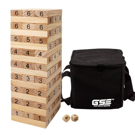 GSE Games & Sports Expert 54 Pieces Tumbling Timbers, Wooden Building Block Stacking Games. Great for Kids/Adults Brian Exercise, Hand-on Practice (Medium - Build to over 3ft)