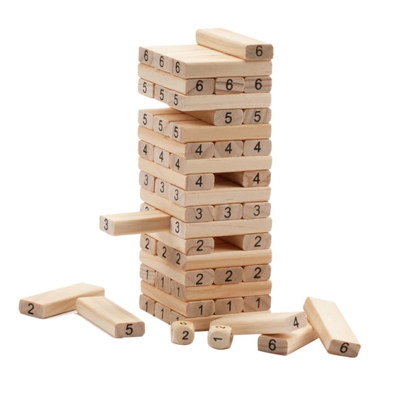 GSE Games & Sports Expert 54 Pieces Tumbling Timbers, Wooden Building Block Stacking Games. Great for Kids/Adults Brian Exercise, Hand-on Practice (Mini - Build to over 1.5ft)