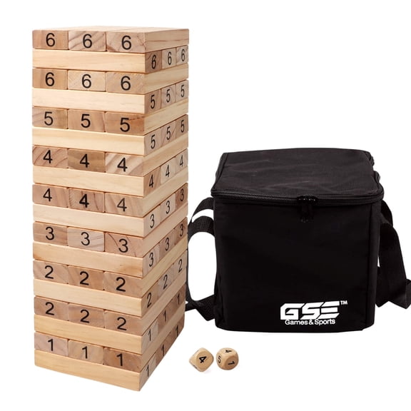 GSE Giant Tumbling Timbers with Carrying Case. Starts at 2.6 feet tall and Builds to Over 5 feet, Classic Block Outdoor Game