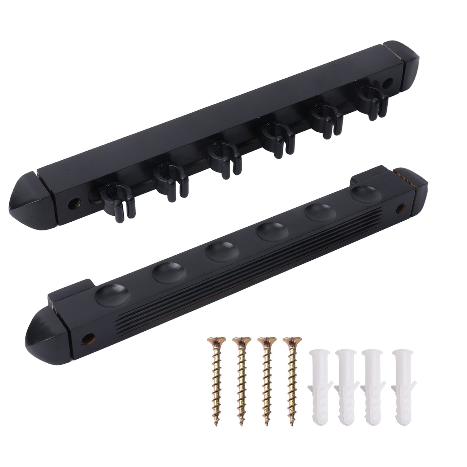 GSE Games & Sports Expert 6/8/12 Wall Mounted Billiard Cue Rack. Pool Cue Stick Rack with Screw Fitting for Game Room, Home, Bar - 6 Cue Black