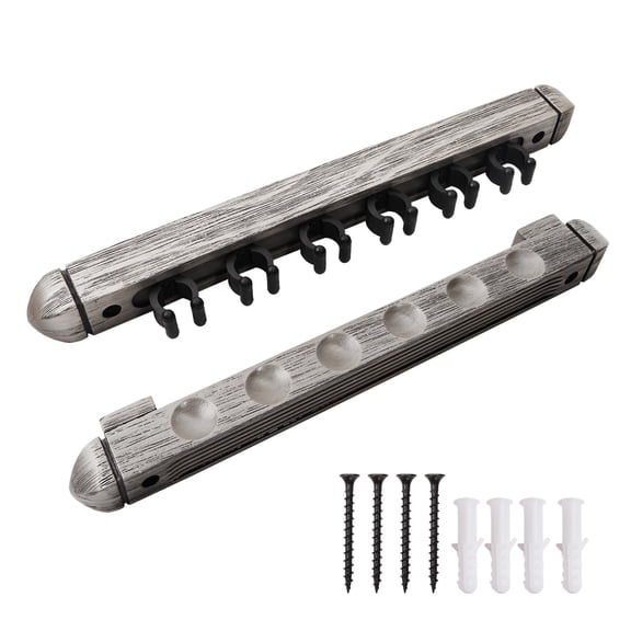 GSE Games & Sports Expert 6/8/12 Wall Mounted Billiard Cue Rack. Pool Cue Stick Rack with Screw Fitting for Game Room, Home, Bar - 6 Cue Brushed Gray
