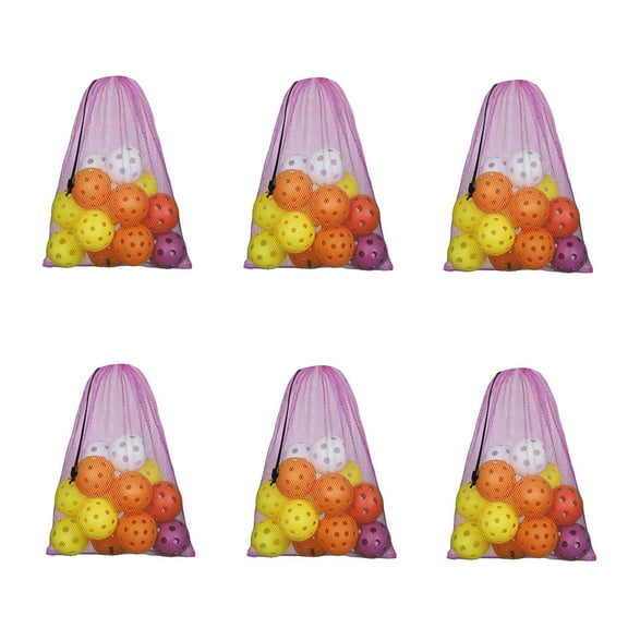 GSE Games & Sports Expert 6 Pack 18"x12" Mesh Drawstring Bag for Sports Tennis, Pickleball Balls, Baseballs/Softballs. Great for Laundry, Travel, Gym and Collecting Toys - Purple