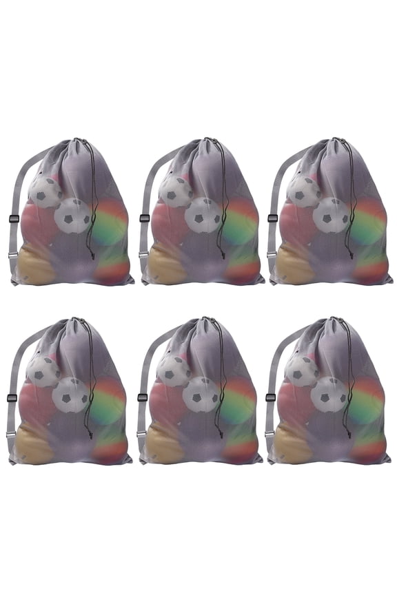 6 Pack 30" x 40" Extra-Large Mesh Drawstring Shoulder Bag, Mesh Sport Equipment Bag Perfect for Sport Ball,Beach Trips,Swimming,Camping Gear,Outdoor Travel - Gray