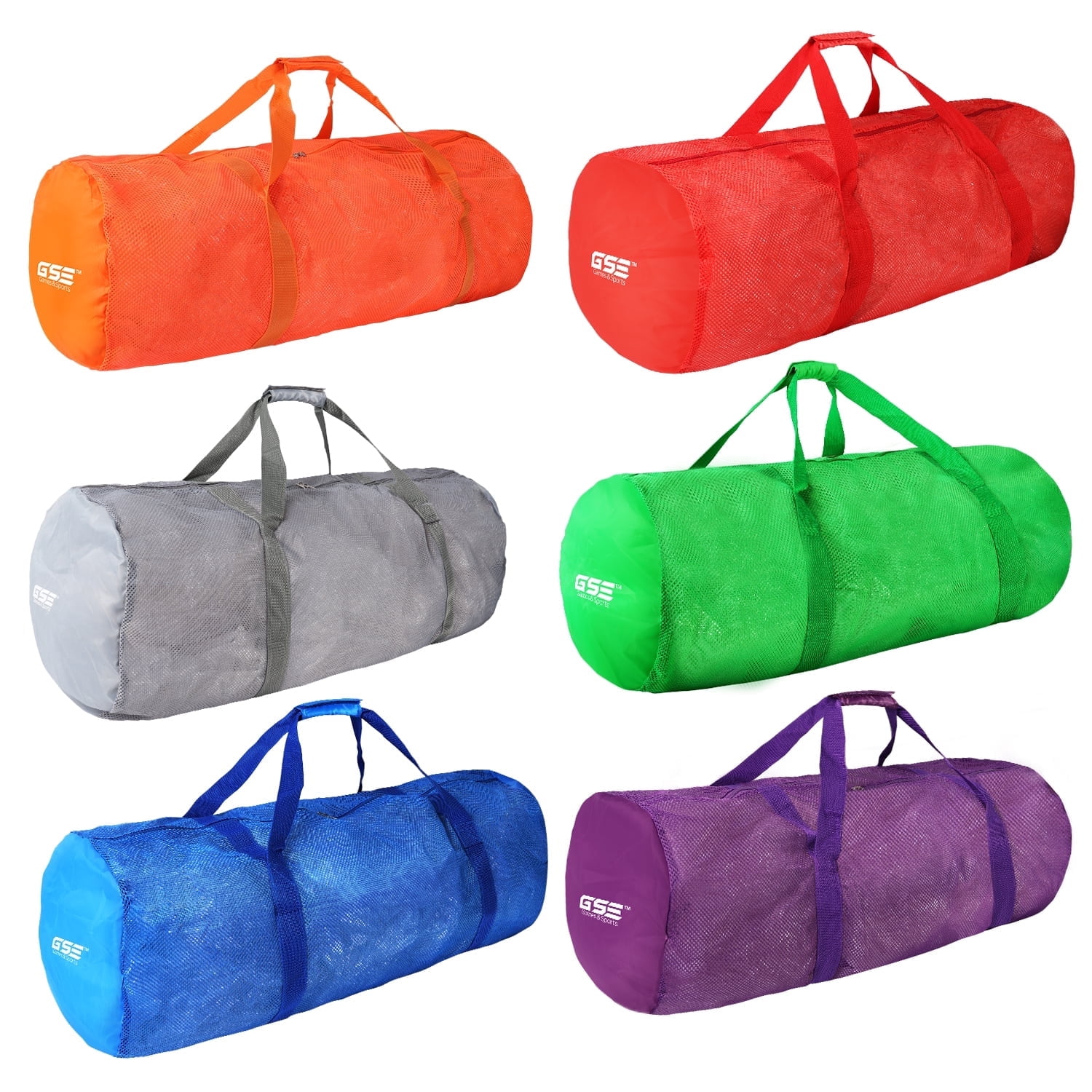 GSE Games & Sports Expert 6 Pack Large Mesh Duffel Bag with Zipper. Sport Equipment Scuba Bag for Sport Balls, Team Practice, Swimming Gear, Diving, Rafting, Water Sports - 6 Colors