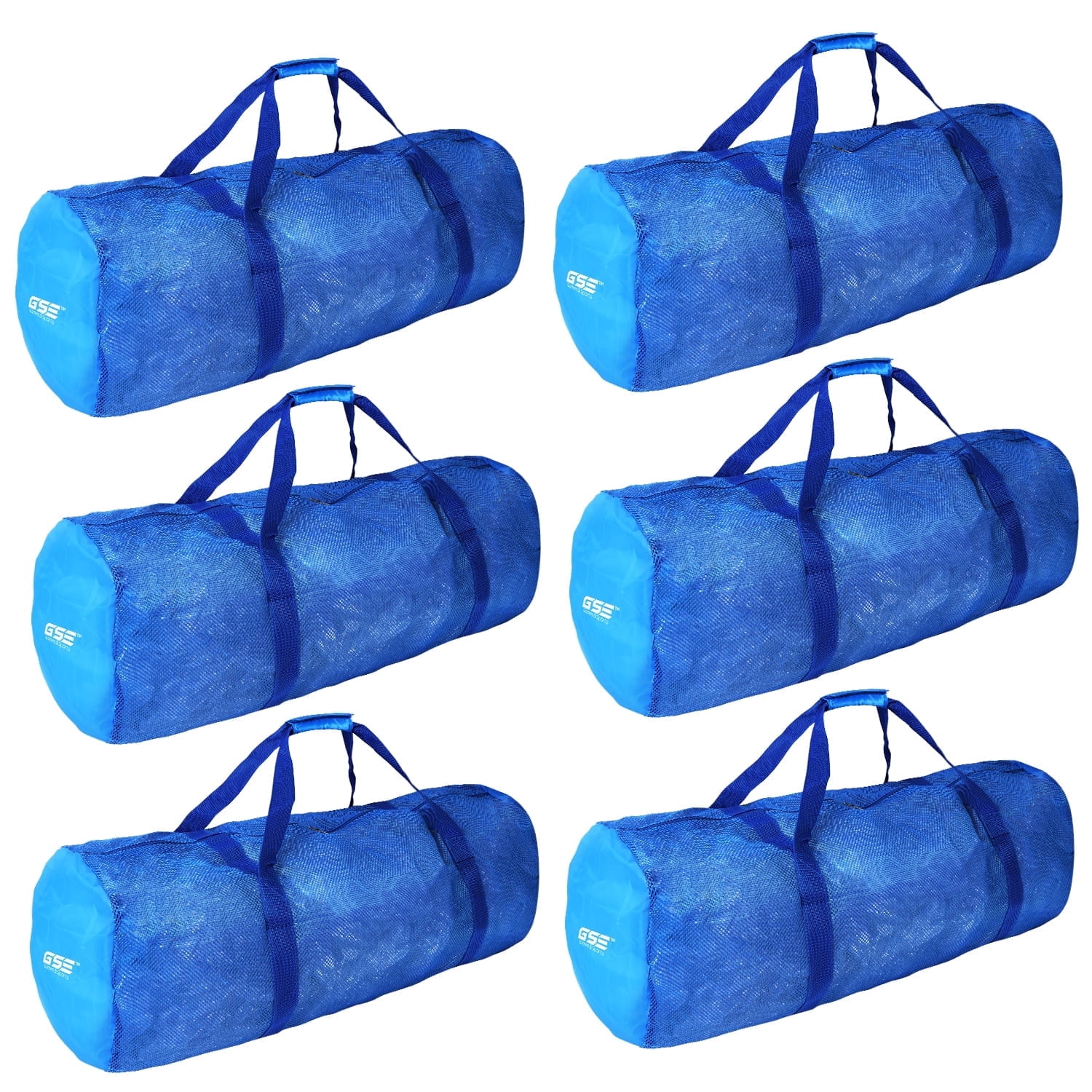 GSE Games & Sports Expert 6 Pack Large Mesh Duffel Bag with Zipper. Sport Equipment Scuba Bag for Sport Balls, Team Practice, Swimming Gear, Diving, Rafting, Water Sports - Blue